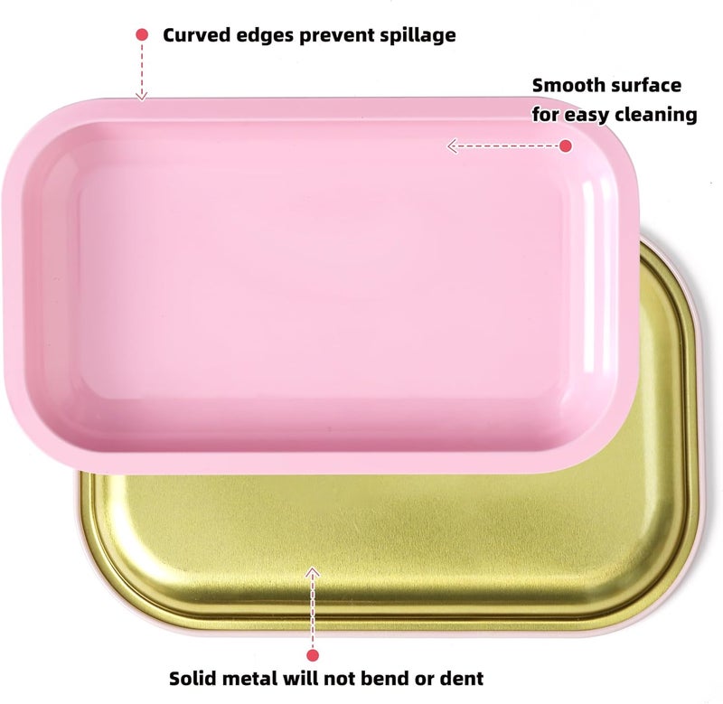 PYSEA Large Metal Tray with Magnetic Lid, Decorative Tray, Ideal Storage for Home or Travel, 10.6 x 6.3 Inches (Pink) - Image 3